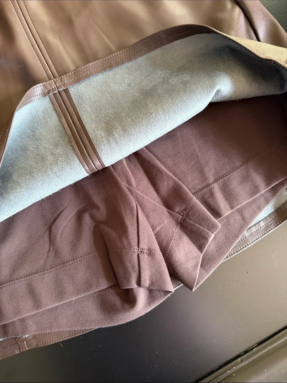Cabi Women's Faux Leather A-Line Mini Skort - Brown#4968